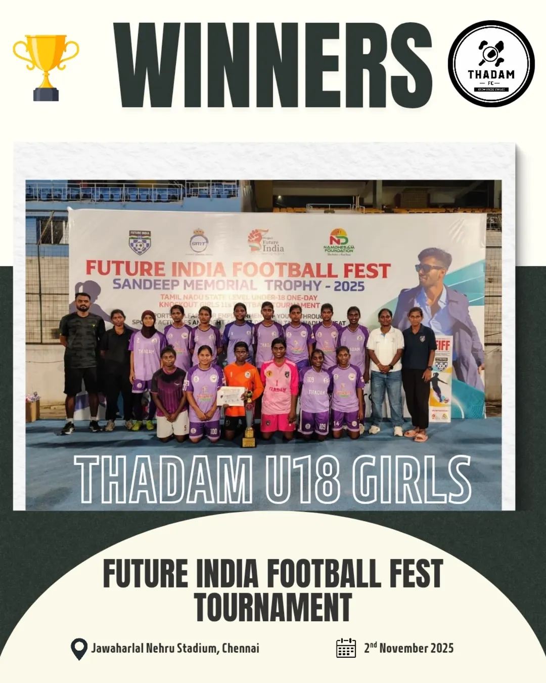Champions once again! 💜⚽Huge congratulations to our Thadam U18 Girls for being crowned Winners